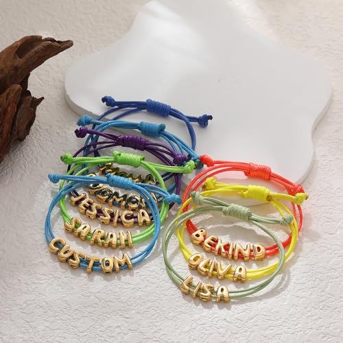 SLOONG Custom Name Beads Necklace for Women, 3D Letter Pendant 18K Gold Plated Dainty Initial Personalized Necklaces Gift for Mom Mother Girlfriend Initial Alphabet A-Z4