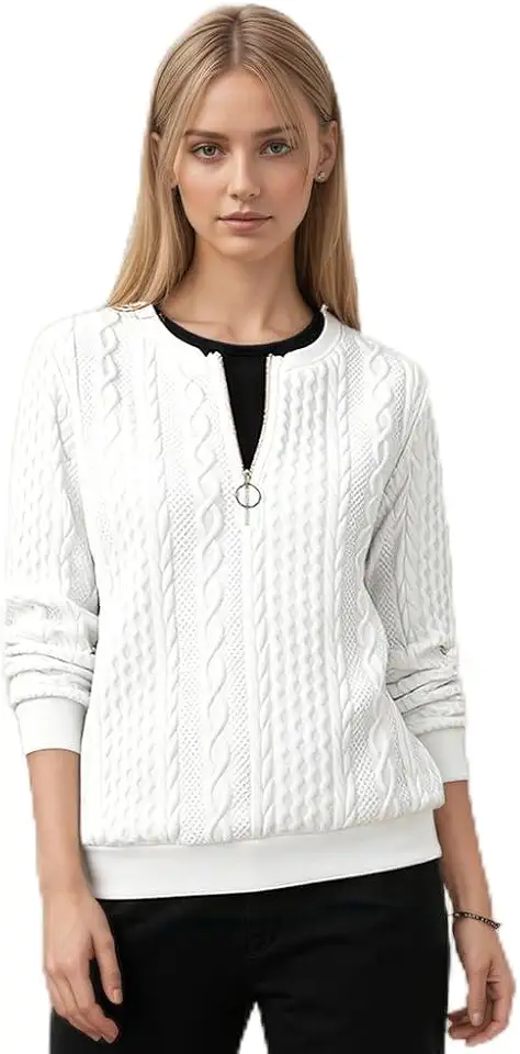 Moletom feminino de cor sólida com zíper, moletom casual quente de manga comprida para outono/inverno