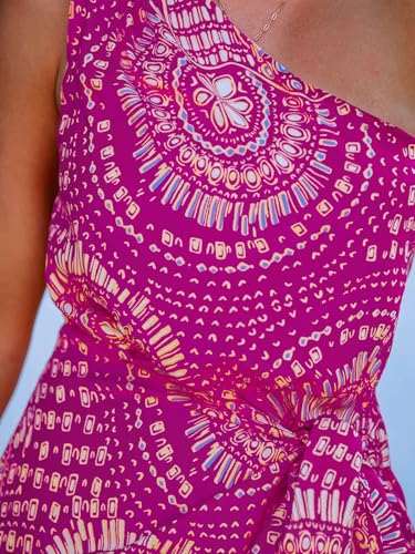 Image of CUPSHE Women's One Shoulder Leaf Print Self-tie Short Dress Sleeveless Tiered Hem Formal Dress Casual Mini Dress