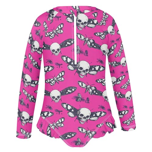 Skull Butterfly Girls Long Sleeve Rashguard Swimsuit UV Protection One-Piece Swimwear Bathing Suit B04043892