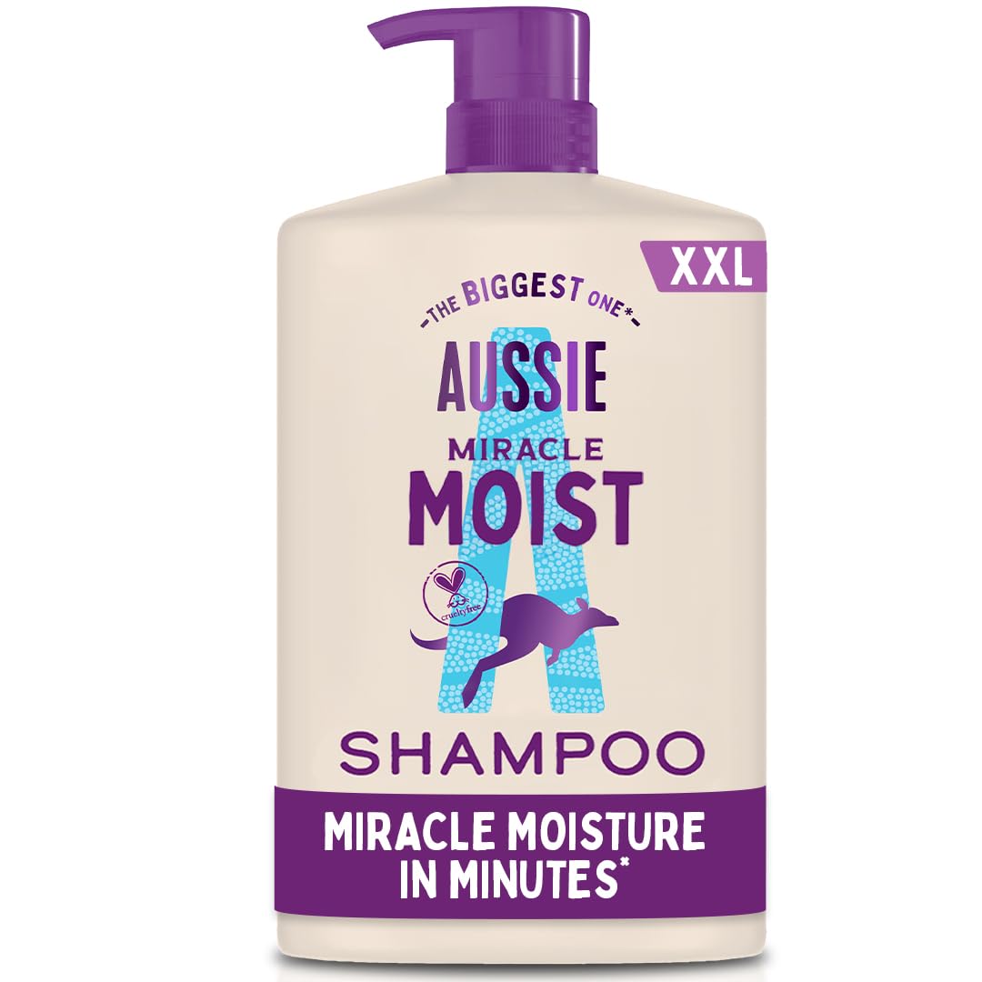 Aussie Miracle Moist Shampoo 1L, XXL Value pack. Moisturizing Formula to Revive & Restore Damaged, Brittle and Dry Hair. With Australian Macadamia Nut Oil, Cruelty-Free - 1