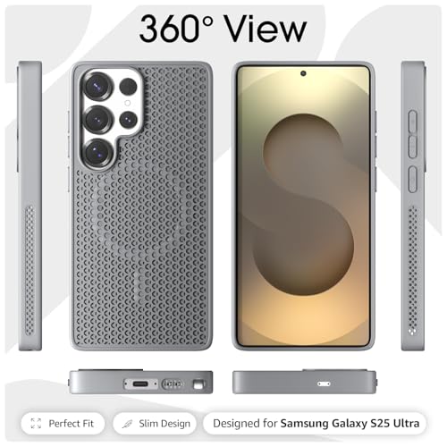 Image of Pikkme Back Cover for Samsung Galaxy S25 Ultra 5G | Honeycomb Cooling Design | Silicone Heat Dissipation | Mag-Safe Compatible | Shockproof Camera Protection Bumper Case (Grey)