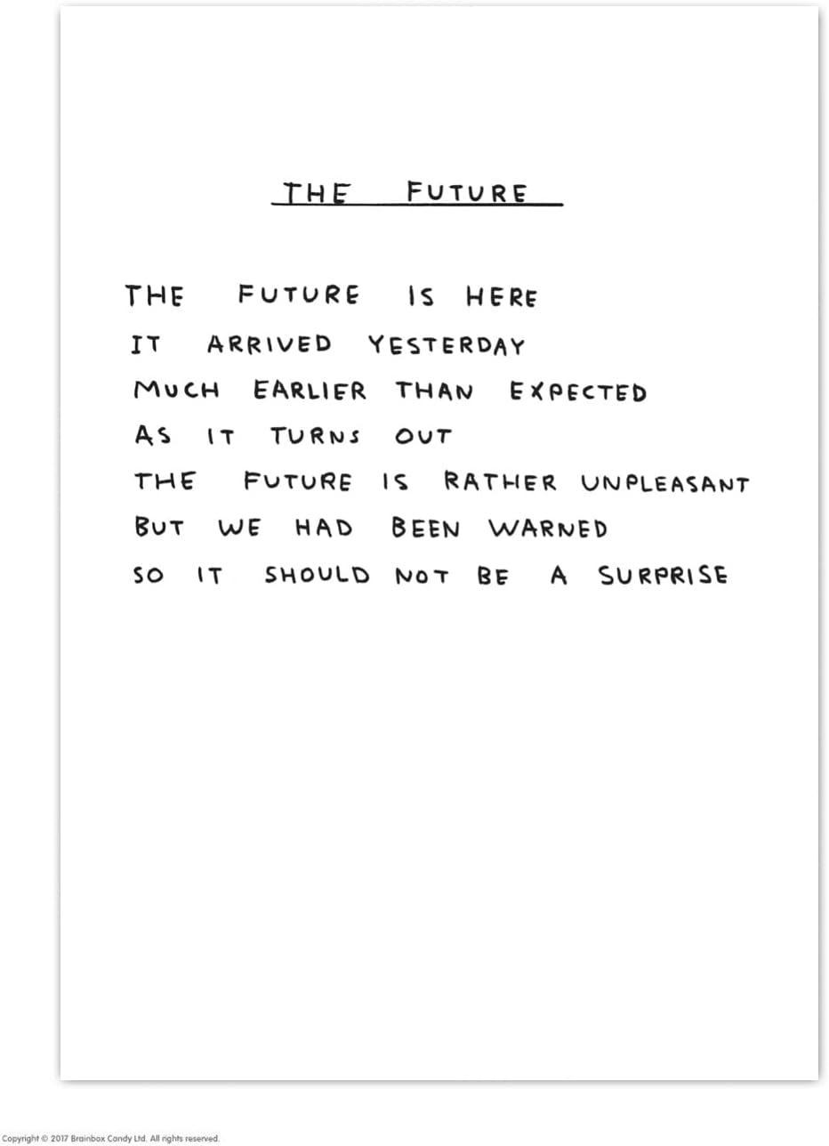 Brainbox Candy Official David Shrigley Postcard ‘The Future’ - Funny Postcards - David Shrigley Art - A6 Print - Artistic Postcard, 10.5cm x 15cm
