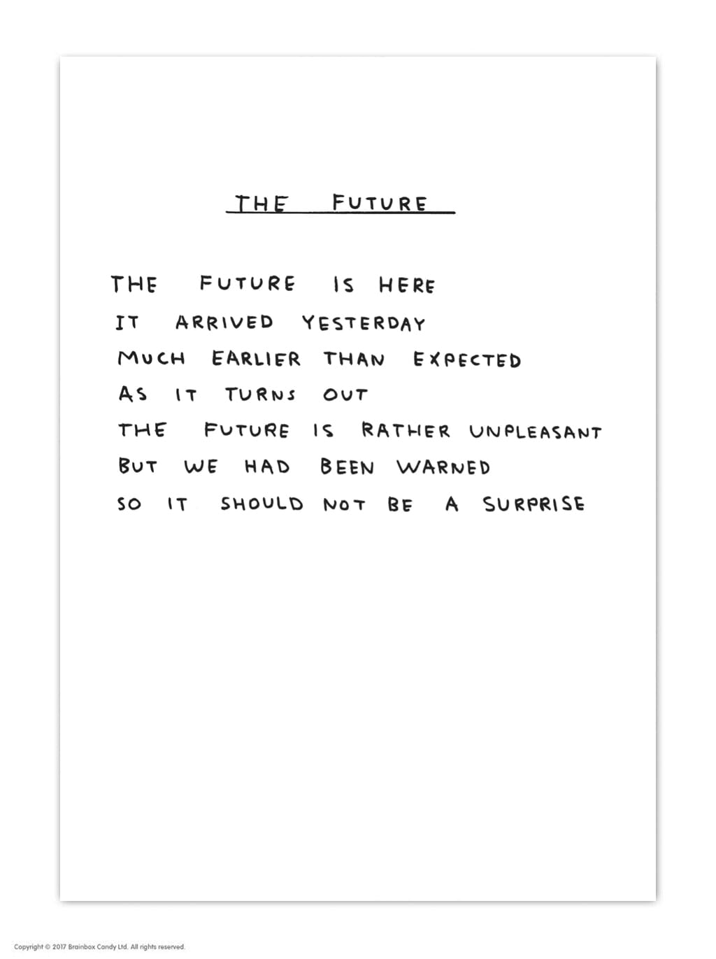 Brainbox Candy Official David Shrigley Postcard ‘The Future’ - Funny Postcards - David Shrigley Art - A6 Print - Artistic Postcard, 10.5cm x 15cm