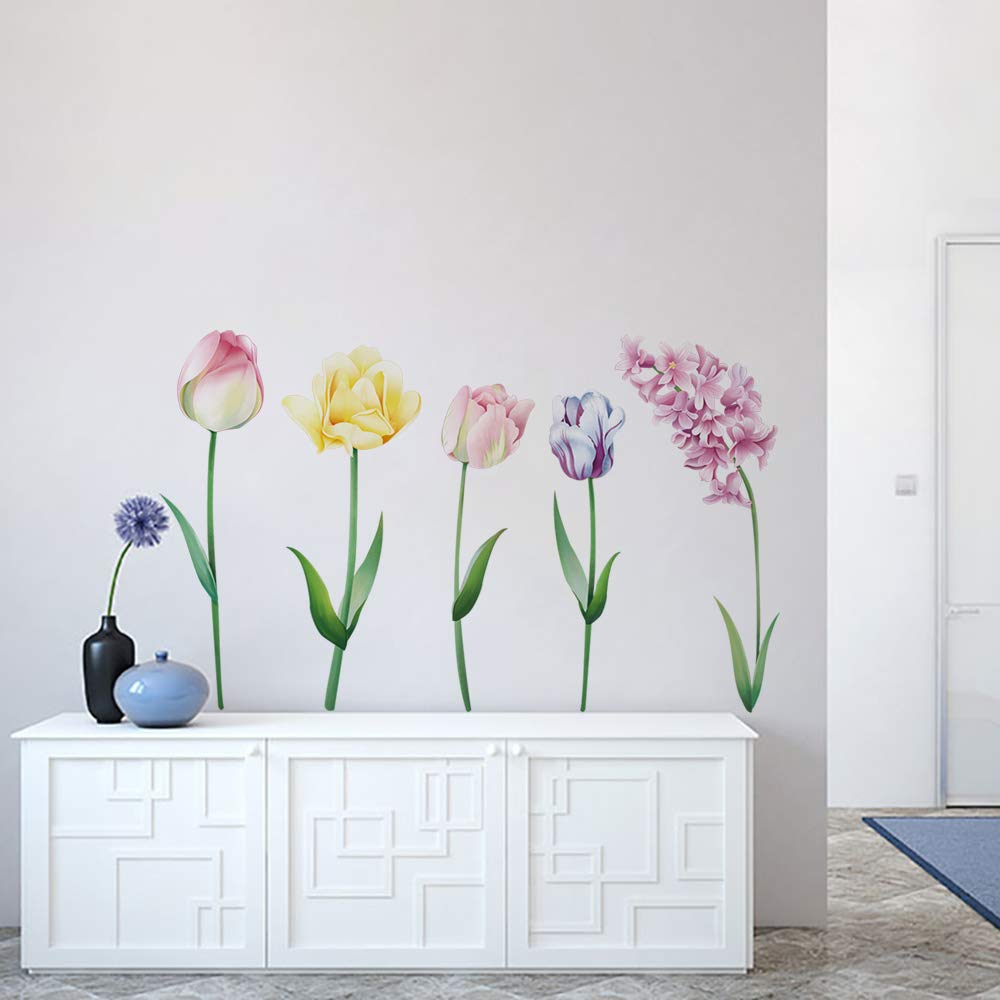 Runtoo Calcomanías de pared de flores grandes, tulipán, decoración del hogar