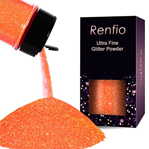 Renfio Orange Glitter 1.94 Oz/55g Fine Glitter Iridescent Glitter for Crafts 1/128 Halloween PET Flake Crafts Sequins Epoxy Chips for Pumpkin Epoxy Resin - Fluorescent Orange