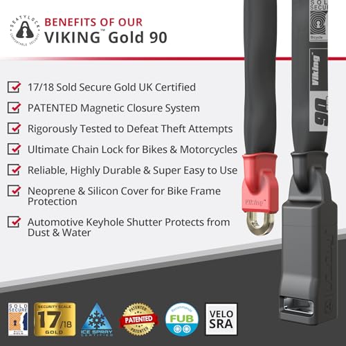 Seatylock Viking Fahrrad Kettenschloss mit Schlüssel – Patentiertes diebstahlsicheres Fahrradschloss - hohe Sicherheit Sold Secure Bike Lock für City eBike und Scooter – Bild 3