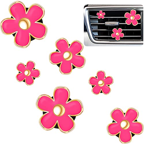 Image of Frienda 6 Pcs Daisy Flower Air Vent Clip Accessories Air Conditioning Outlet Clip Car Air Freshener Dashboard Accessories Charm Car Inter Decor(2.5 cm, 3 cm, 3.3 cm,Red)