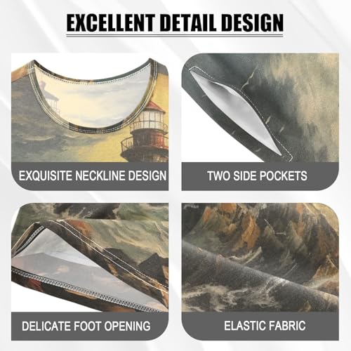 ALAZA Nautical Lighthouse and Ocean Waves Pajama Set Short Sleeve Sleepwear Soft Lounge Nightwear4