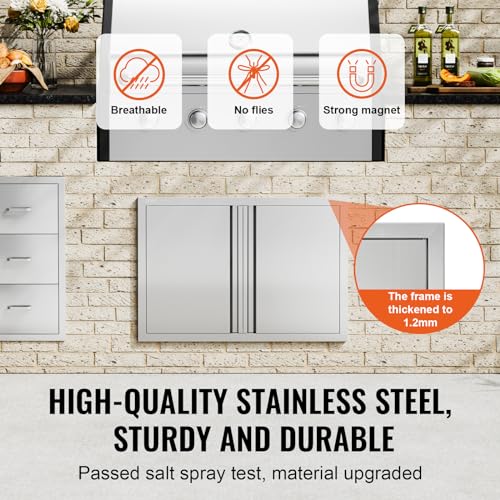 VEVOR BBQ Access Door, 30.5W x 21H Inch Double Outdoor Kitchen, Stainless Steel Flush Mount, Wall Vertical with Recessed Handles, for BBQ Island, Grilling Station, Outside Cabinet by VEVOR - Image 3