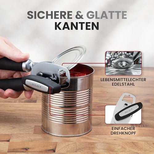 Zulay Kitchen Dosenöffner Manuell aus Edelstahl – Schwerlast Can Opener mit Flaschenöffner, Ergonomischer Drehknopf & Soft-Grip-Griffe… – Ansicht 4
