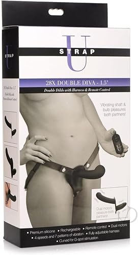Strap U 28 x 1.5 pulgadas Diva doble consolador penetración vibratoria con arnés y control remoto para mujeres, hombres y parejas, ajustable de
