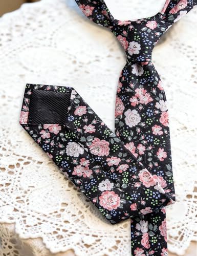 Image of Barry.Wang 100% Cotton Floral Ties for Men 63 inch Extra Long Necktie Clip | Fashion Cotton Printed Neckties,Wildflower 2.76 inch Ties Skinny,Gift Box,Groomsmen Wedding Engagement Graduation