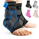 DRNAIETY 1 Pair Copper Ankle Brace for Men & Women - Adjustable Ankle Compression Sleeve, Compression Support for Plantar Fasciitis, Achilles Tendonitis, Foot Pain, Swelling - Everyday Use(Black,L)