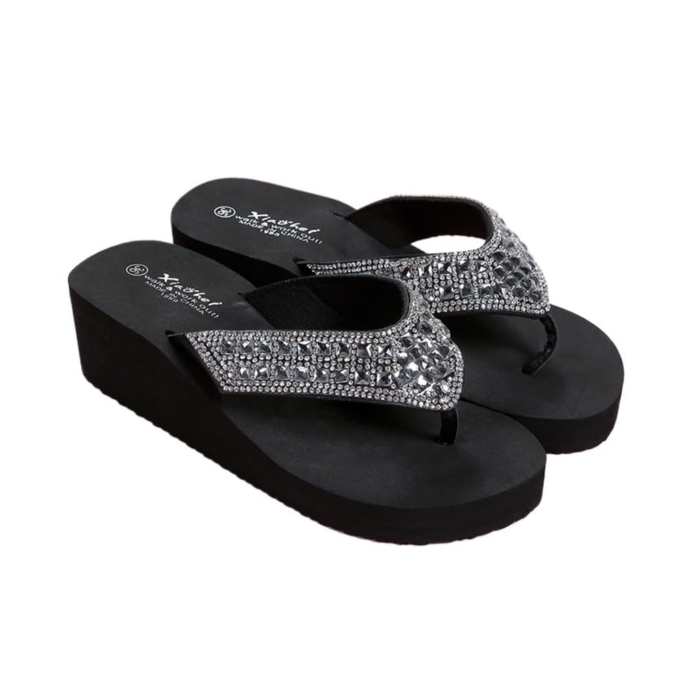 Sandales pour la plage et l'extérieur chaussures de douche compensées noires 36