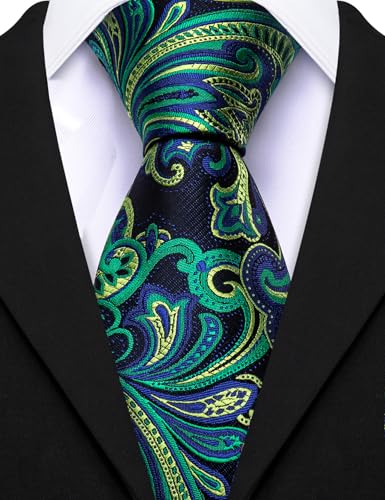 Image of Barry.Wang Mens 6 PCS Ties Silk Striped Paisley Check Floral Necktie Silky Woven Wedding Business Party Ties 3.34 inch