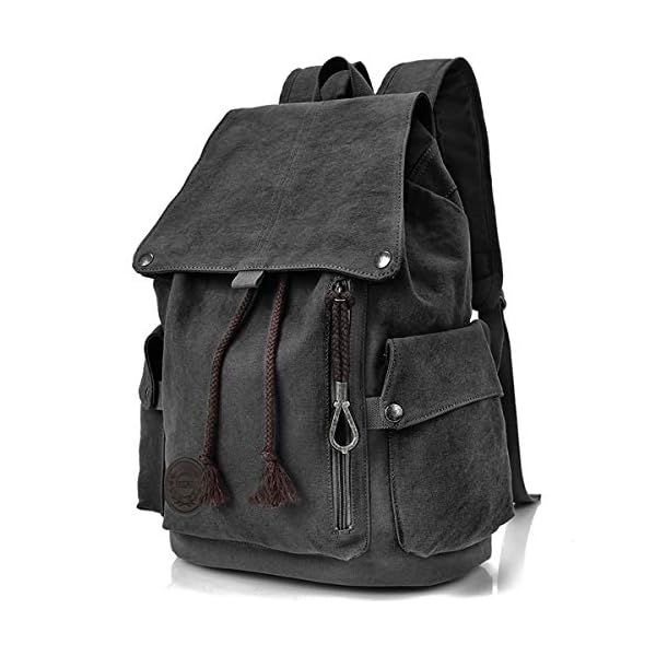 FH-Canvas-Backpack-Vintage-Backpack-Black-Daypack-for-Men-Women-Laptop-Travel-Rucksack FH Canvas Backpack Vintage Backpack Black Daypack for Men Women Laptop Travel Rucksack
