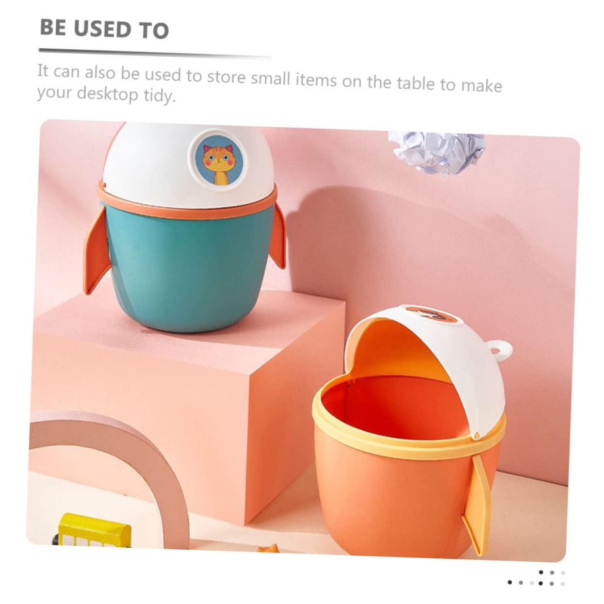 GLEAVI Cartoon Mini Trash Can Small Tabletop Waste Bin Lid Colorful Plastic Garbage Container for Home Office and Boys and Girls Rooms