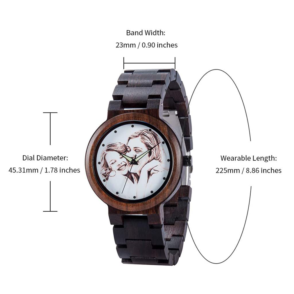 Reloj de Madera Personalizado para Hombres Relojes de Madera Natural con Foto grabada Pulsera Ajustable para Regalo Aniversario de cumpleaños para esposopapá Hijo o Novio