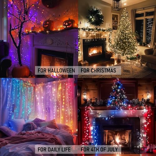 Image of Dazzle Bright Smart Christmas String Lights, 98FT 300 LED RGB Color Changing String Lights with Remote & App Controlled, Halloween Decorations for Indoor Outdoor Holiday Xmas Tree Party Decor