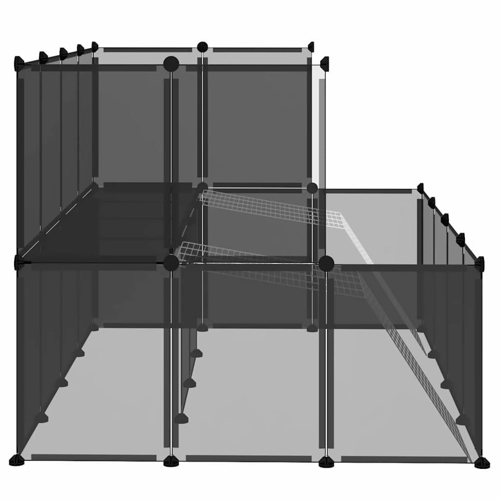 Jaula negra para animales pequeños, 143 x 107 x 93 cm, de polipropileno y acero, con 2 niveles, 24 paneles, mazo de madera, adecuado para conejos, cobayas, hámsters, casa de roedores, rueda