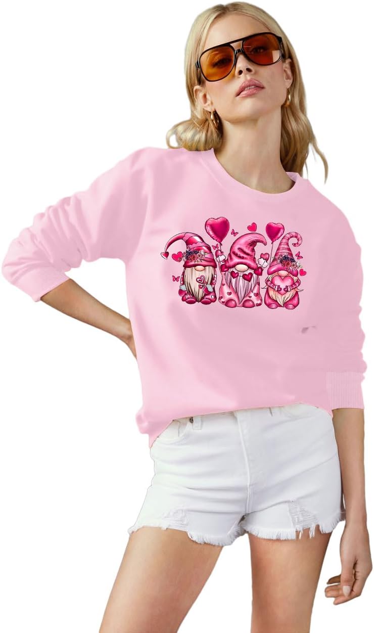 Valentines Sweatshirt Women Gnomes Shirts Love Heart Sweater Crewneck Long Sleeve Pullover Tops - Image 4