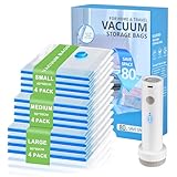 12 Pack Vacuum Storage Bags for Clothing Travel with Electric Pump, Reusable Space Saver Bags in 3 Combo Size for Travel & Home, Vacuum Compression Packing Seal for Clothes, Blankets, Seasonal Storage