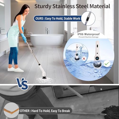 Image of 9 in 1 Cordless Electric Spin mop Floor Cleaning Machine Electric Spin Scrubber, Cleaning Brush, Shower Scrubber Power Cleaning Brush with Extension Handle, Bathtub Grout Tile