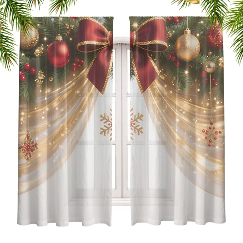 Cortinas navideñas para sala de estar de 2 paneles para decoración de ventanas 2