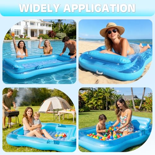 Shinepool Inflatable Tanning Pool Lounger, 71"x48" Tanning Bed Pool Floats w/Pillow & Cup Holders, Thicken Sutan Lounge Float for Adults, Blow Up Sunbathing Floatie Raft for Backyard Lake Water Party - image 9