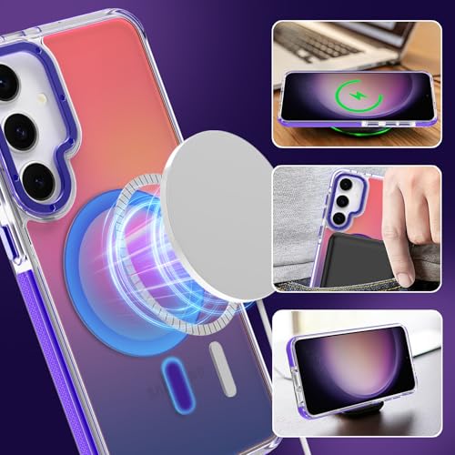 Image of Magnetic Case for Samsung Galaxy S23 Plus [Compatible with Magsafe] [Cute Fashion Fluorescent Design] [1 Screen Protector] Slim Translucent Matte Case for Galaxy S23 Plus 6.7 inch, Purple