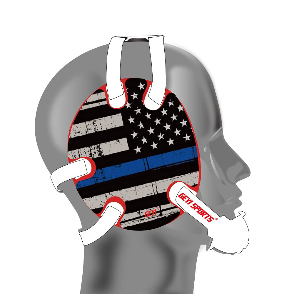 Geyi Wrestling Headgear with Thin Blue Line American Flag Decals (Teal)