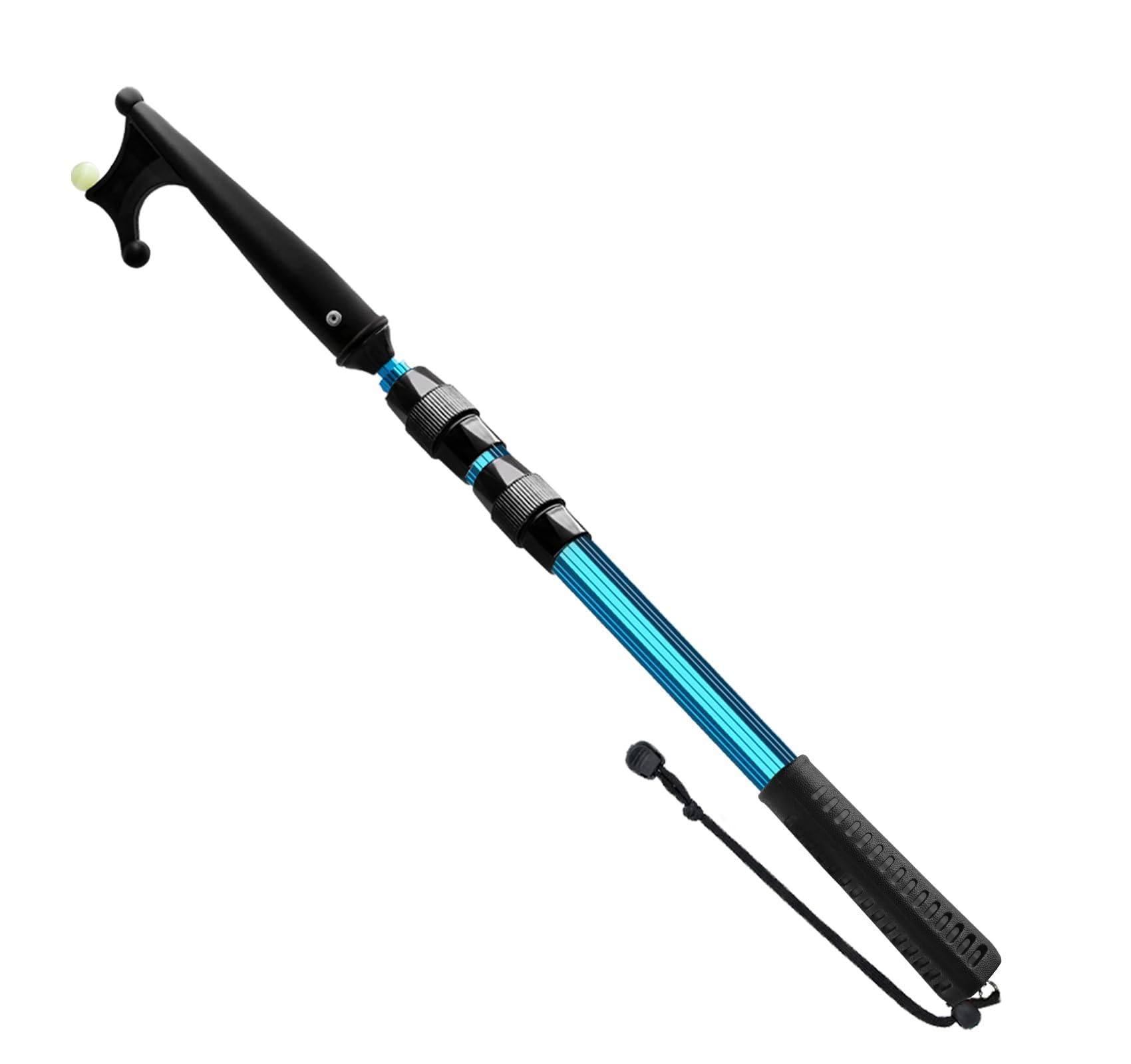 KOMCLUB Gancio telescopico per barche in alluminio leggero con spinta pole multiuso allungabile, impugnatura in gomma antiscivolo con perline luminose, gancio in plastica e cordino per docking e