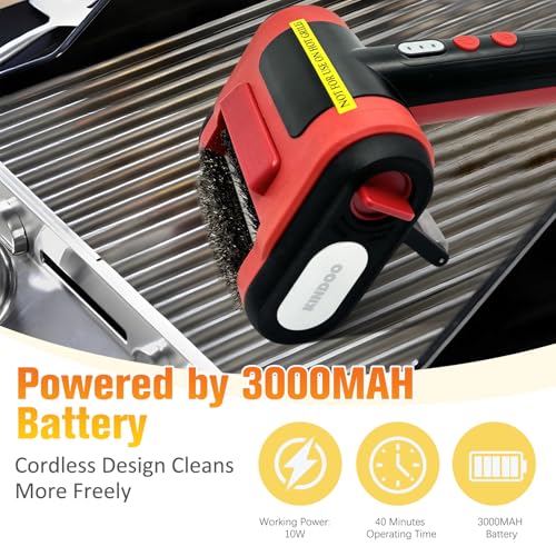 Image of Electric Grill Brush Bristle for Outdoor Grill, Grill Cleaning Brush Rechargeable BBQ Cleaner Brush Head,Safe Grill Brush with Scraper for Cast Iron Stainless-Steel Grates,Red