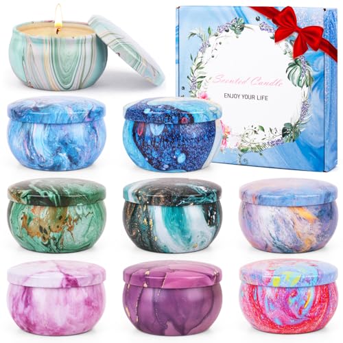 Lot de 9 bougies parfumées, cadeau femme bougie - 100% cire de so...