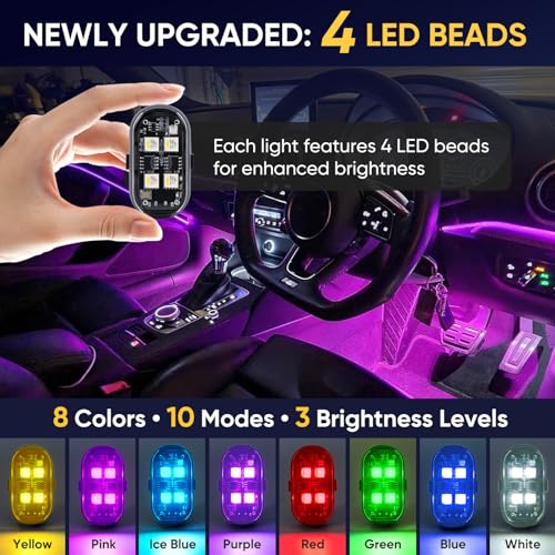 Image of Upgraded 4LEDs 8PCS Wireless LED Strobe Lights with Remote Control, 8 Colors Type-C Rechargeable Led Lights Anti Collision Warning Light for Car Motorcycle Bike Drone Aircraft