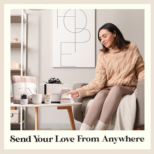 lovebug Get Well Soon Gift Basket for Women – After Surgery Gifts, Feel Better Care Package with Blanket, Candle, Socks, Mug, Spoon, Succulent – Thinking of You