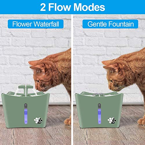 Cat Water Fountains, Pet Water Fountain, Whisper Quiet 3L/101oz Kitty Water Fountains, Water Bowl Drinking Fountain for Cats, Cat Water Dispenser with LED Light,1 Cat Waterer Filter, Green - Thumbnail 2