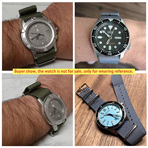 Pinwor Replacement Military Watch Straps For Men 20Mm Nylon Watch Band Black/Green/Grey/Blue Standard #TOP2