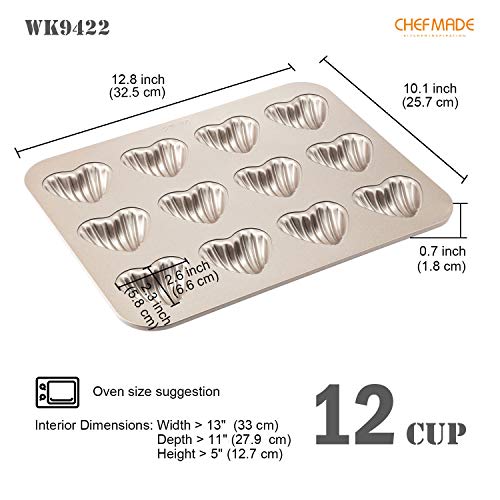 Chefmade Madeleine Mold Cake Pan, 12-Cavity Non-Stick Heart-Shaped Shello Madeline Bakeware For Oven Baking (Champagne Gold) #TOP1