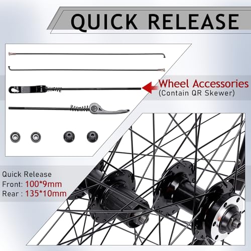 Image of BUCKLOS MTB Wheelset 26 inch 27.5 inch 29 inch Quick Release Disc Brake 32H Mountain Bike Wheels, High Strength Aluminum Alloy Rim Black Bike Wheel, Suitable 8-10 Speed Cassette Mountain Bike Wheelset