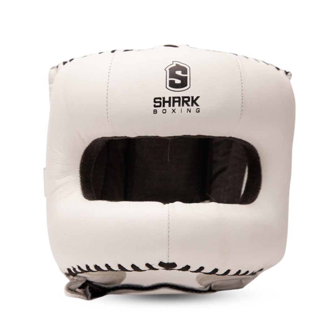 SHARK BOXING Casco Boxeo Ranger con Barra | Piel Acabado Mate | Interior de Ante Antideslizante | Doble Acolchado Frontal | Casco Sparring Boxeo | Marca Española
