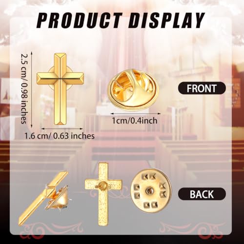 Image of 4 Pcs Cross Pins Bulk Metal Golden Gold Religious Christian Cross Brooch Pins Set Religious Enamel for Christian Chaplain Gifts Funeral Church Prayer Activities (Gold)