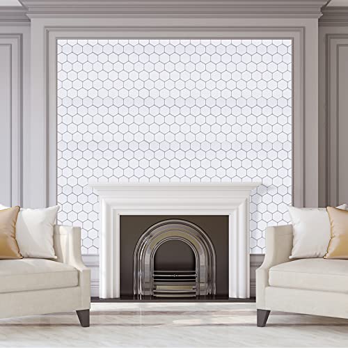 Waldecoo Hexagon Tile Peel And Stick Backsplash, 10 Sheets Premium 3D Self Adhesive Wall Tiles Stick On Backsplash, White Peel And Stick Tile For Kitchen And Bathroom (12" X 12") #TOP5
