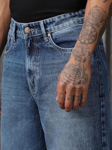 Image of High Star Men Cotton Washed Loose Fit Casual Mid-Rise Jeans