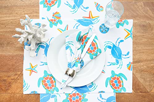 Set de 6 servilletas de algodón con diseño marino multicolor miniatura 2