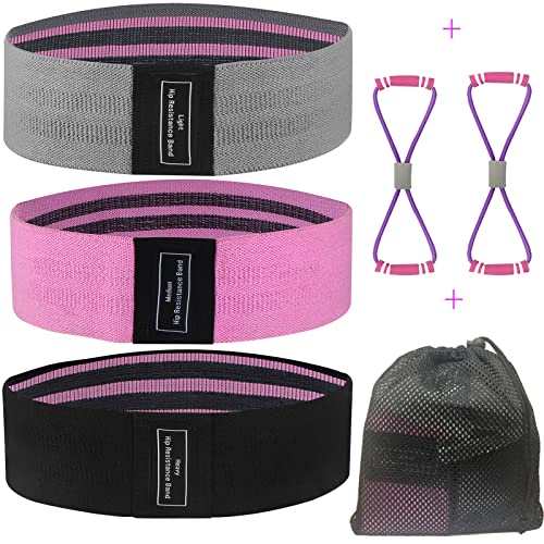 AHXNBDR Exercise Workout Band No Slip, Fabric Resistance Bands for Women, Home Fitness Gym Resistance Bands Set for Legs, Butt, 3 Levels Booty Bands with 2 Figure 8 Pull Up Resistance Band, Portable