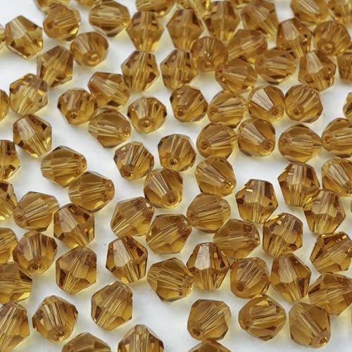 YUEXIGO 200pcs 6mm Bicone Glass Crystal Beads for Jewelry Making, Faceted Bicone Glass Spacer Beads for Bracelet Earring Necklace DIY Craft(Gold Champagne)