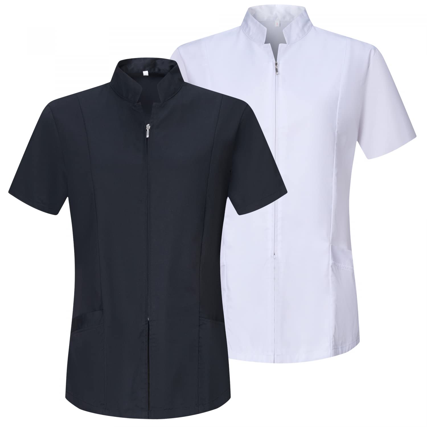 MISEMIYA Pack 2 Unidades - Casaca Mujer Cierre Cremallera Manga Corta Uniforme Doctora Uniforme- Ref.829 - L, Negro-Blanco