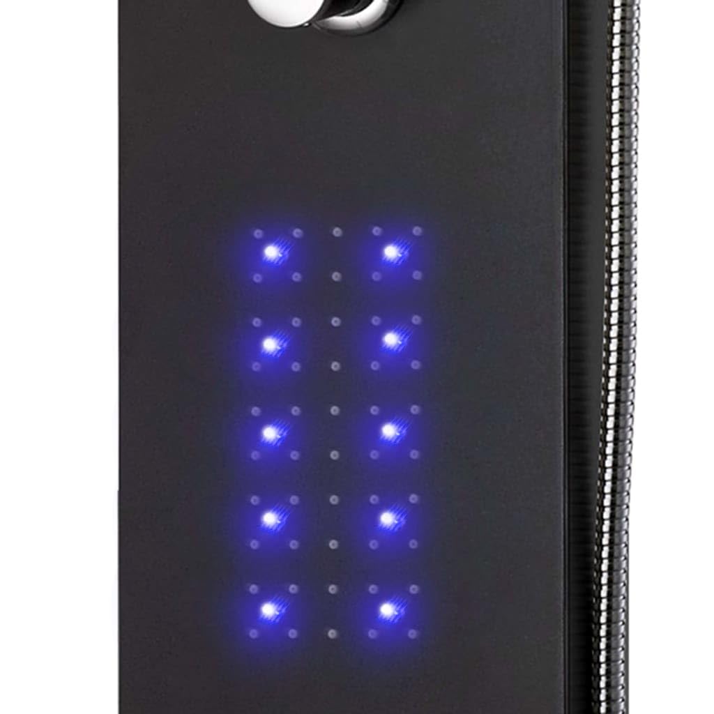 Pannello doccia in alluminio nero, 20 x 44 x 130 cm, con doccia a pioggia, soffione massaggiante e illuminazione LED, moderno sistema doccia per bagno, benessere e relax